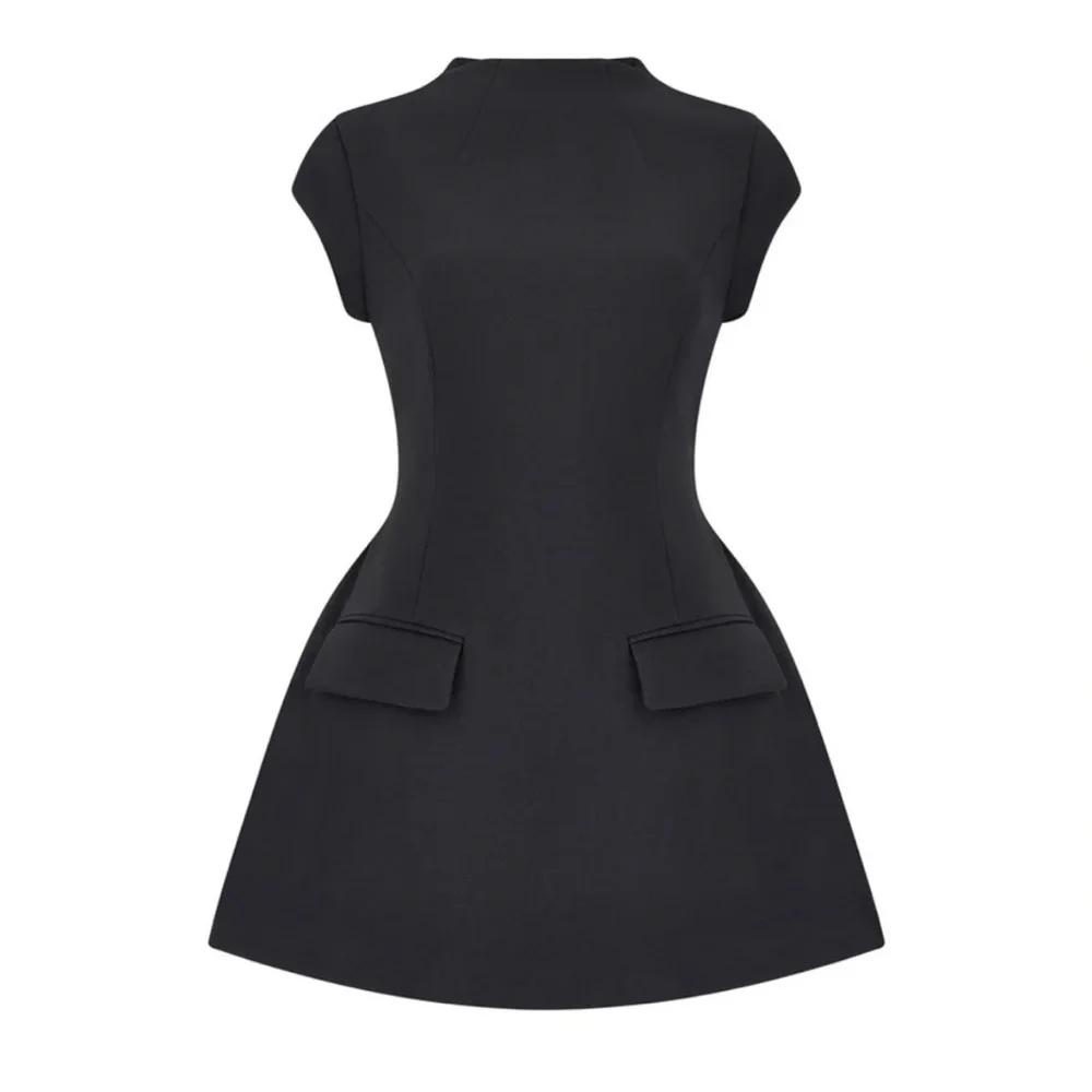 Cap Sleeve Elegant A Line Mini Dress in Black - Picture 4 of 7